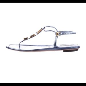 PRADA Metallic, embellished, leather sandal size 9.5